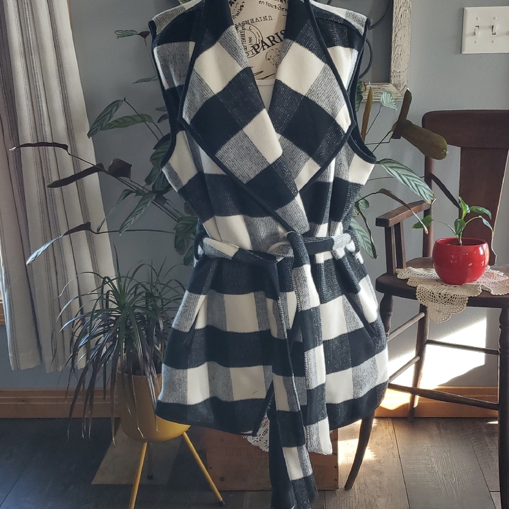 Christopher & Banks Monochrome Checkered Vest